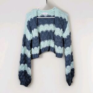 Women's Stitch & Pine Small Cropped Cardigan Teal & Blue Open Front Sweater